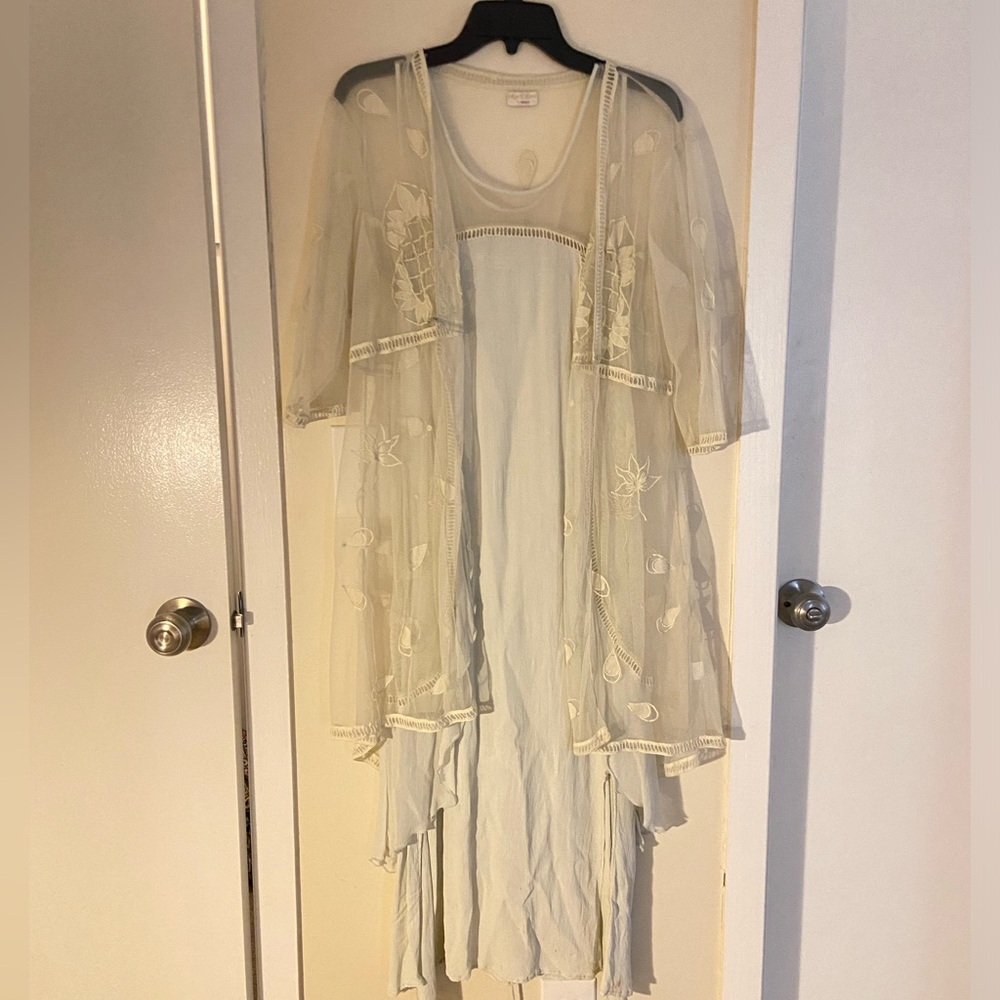 Cream Sheer Embroidered Robe and Slip Set